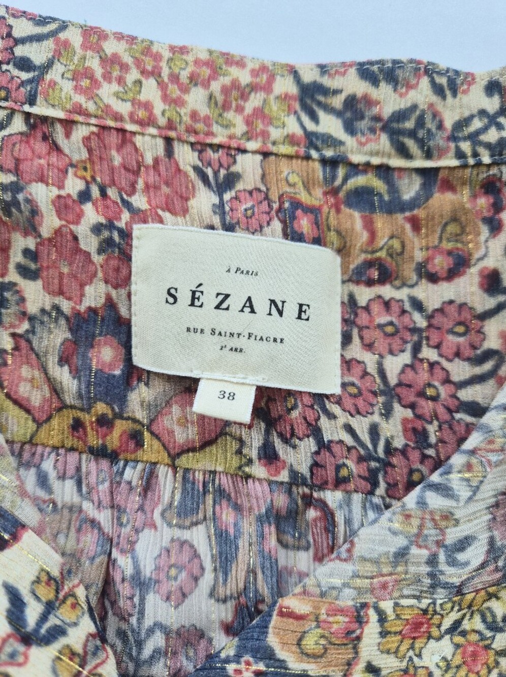 [Sezane] Irina Shirt in Pastel Forest, Size 38/6, Part Silk - Picture 6 of 12